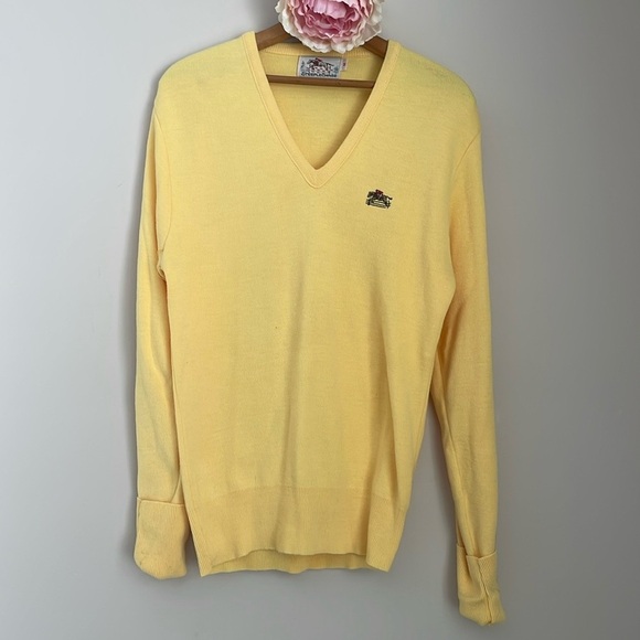 Vintage Steeplechase V-Neck Sweater Men's Size M Yellow Medium - Picture 1 of 8